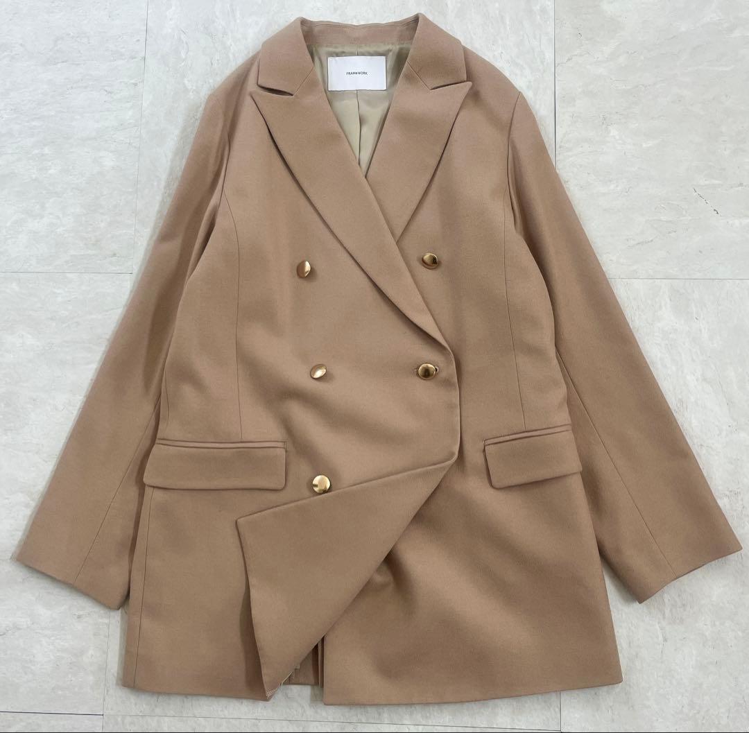 フレームワーク　ダブルブレストジャケット カシミヤ混 金ボタン ベージュ