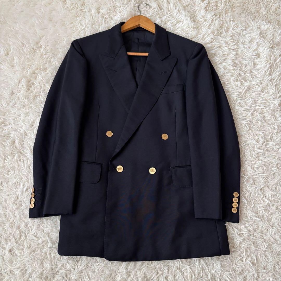 美品✨バーバリー 金ボタン 紺ブレ モヘア ダブルブレスト スーツ ネイビー M