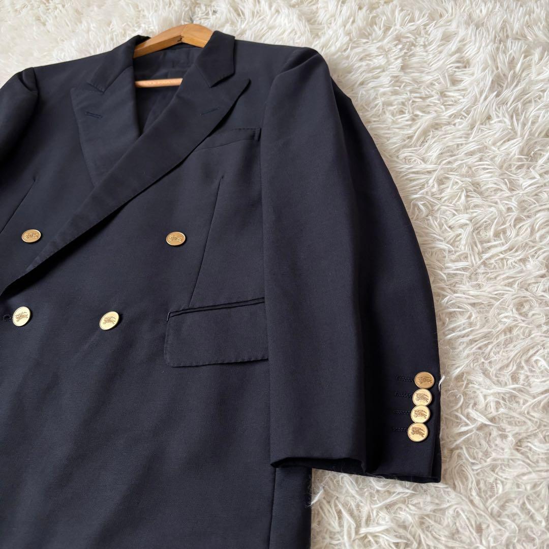 美品✨バーバリー 金ボタン 紺ブレ モヘア ダブルブレスト スーツ ネイビー M