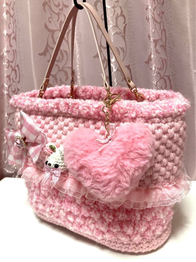 ♥️手編み♥️ハンドメイド♥️ニットバッグ♥️ピンクのバッグ♥️