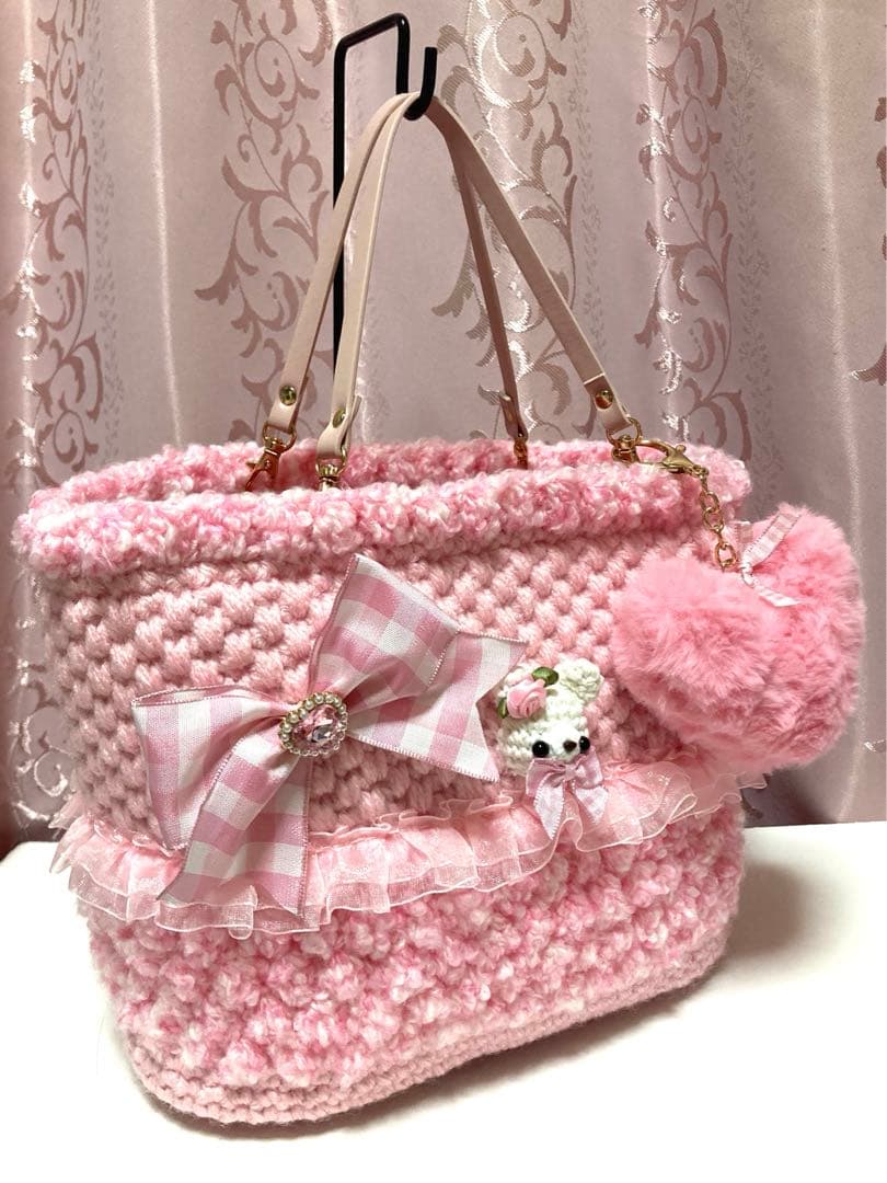♥️手編み♥️ハンドメイド♥️ニットバッグ♥️ピンクのバッグ♥️