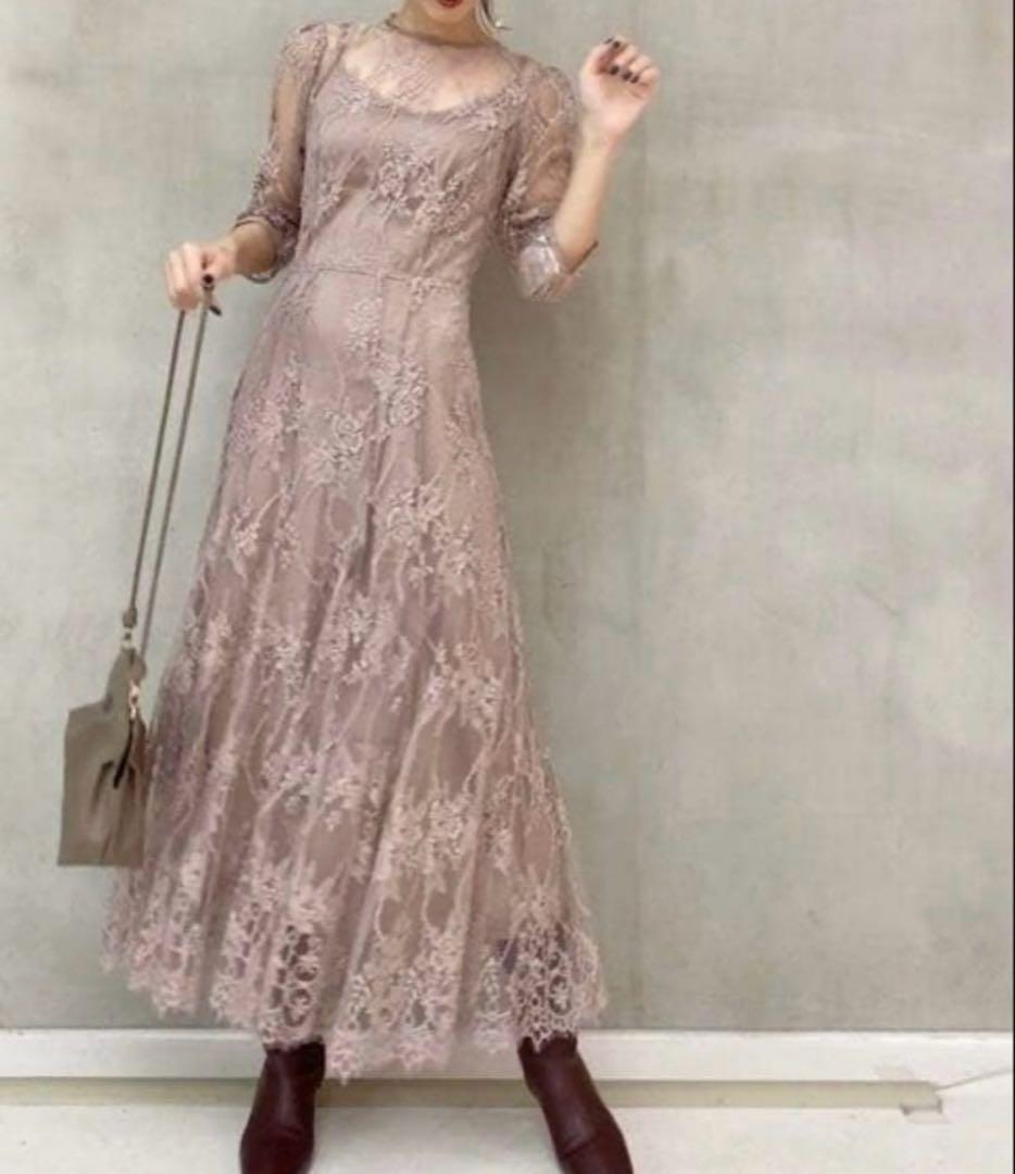 スナイデル バックデザインレースオケワンピース　オケージョンドレス　モカ　ピンク