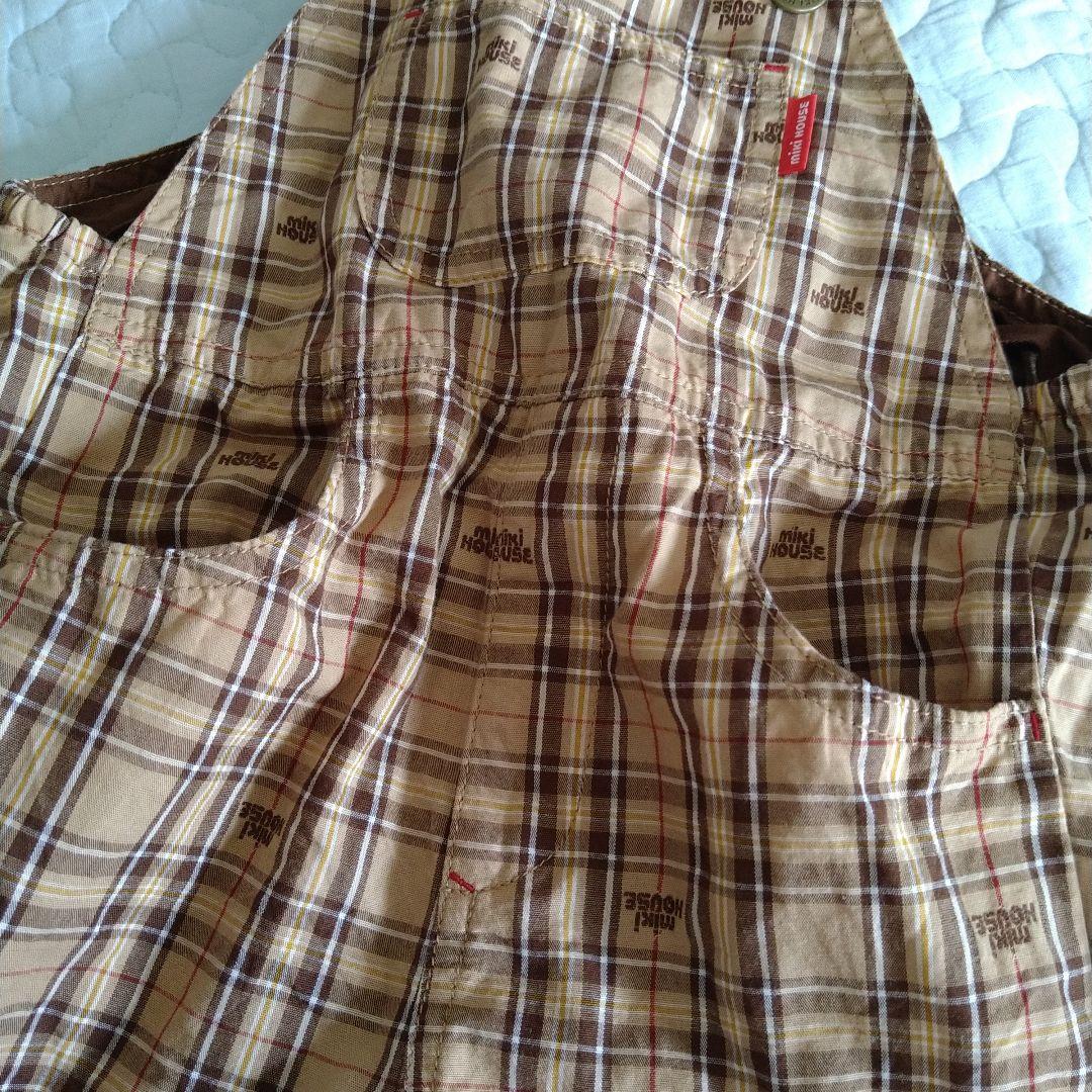 美品　ミキハウス　６分丈　オーバーオール　チェック　日本製　現行品　90 100