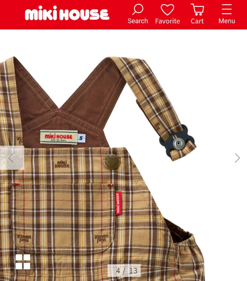 美品　ミキハウス　６分丈　オーバーオール　チェック　日本製　現行品　90 100