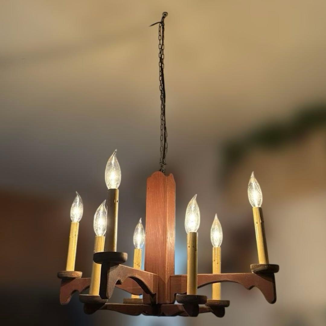 アンファン シャンデリア カントリー 木製 8灯 レトロ
