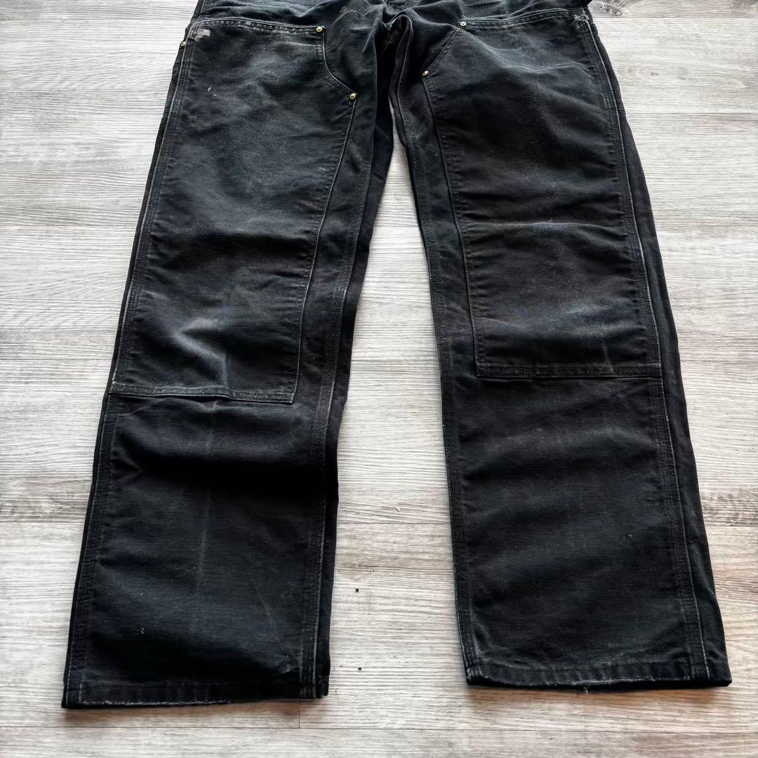 【USA製】カーハートダブルニー B01ブラック W34 墨黒フェード #624