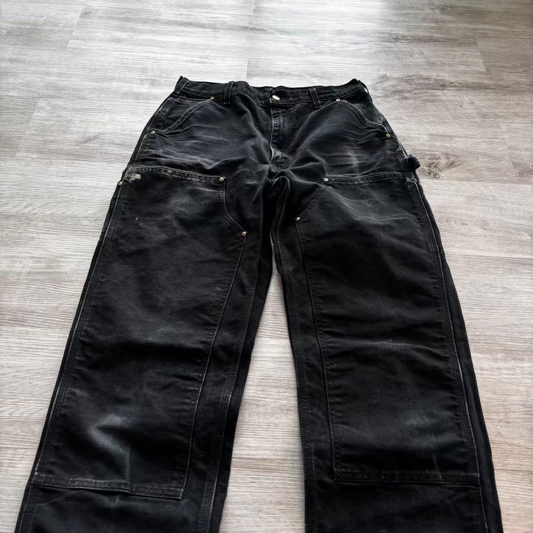 【USA製】カーハートダブルニー B01ブラック W34 墨黒フェード #624