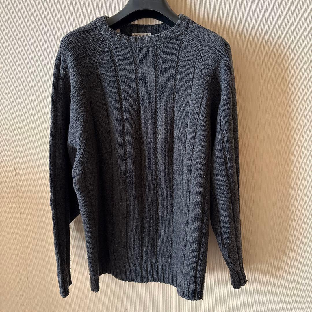 Giorgio Armani リブ編みニットセーター S ダークグレー