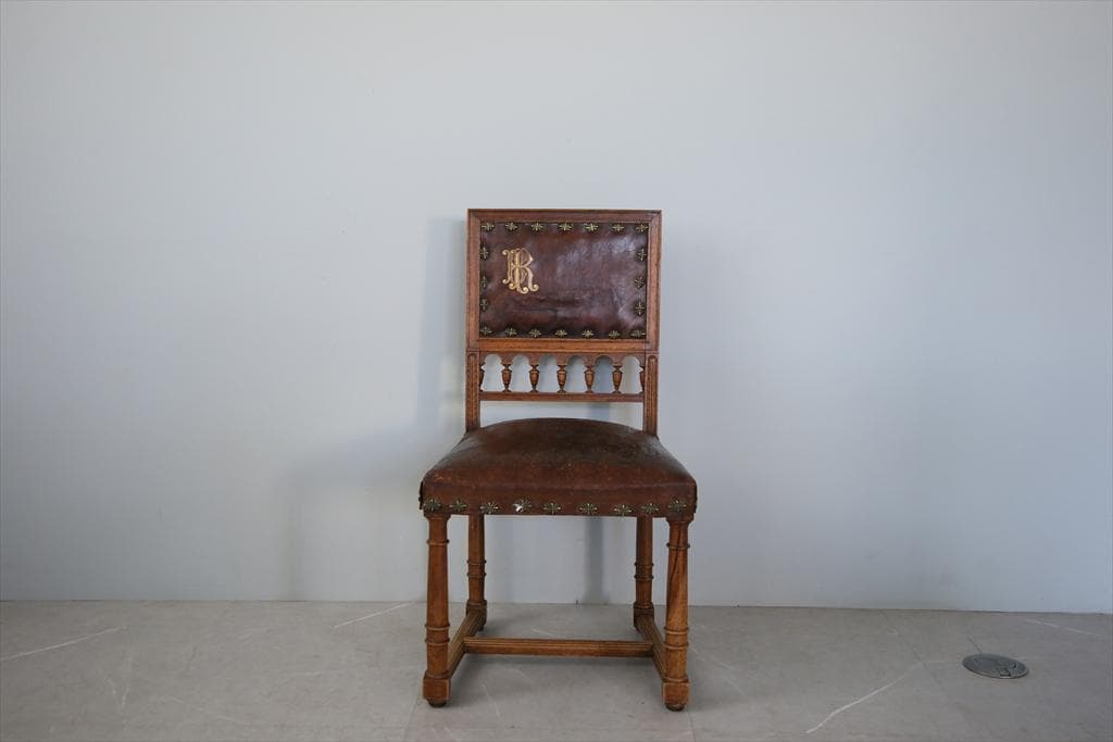 フランスアンティーク木製アンリ2世様式ダイニングチェア/レザー(90-64-1)