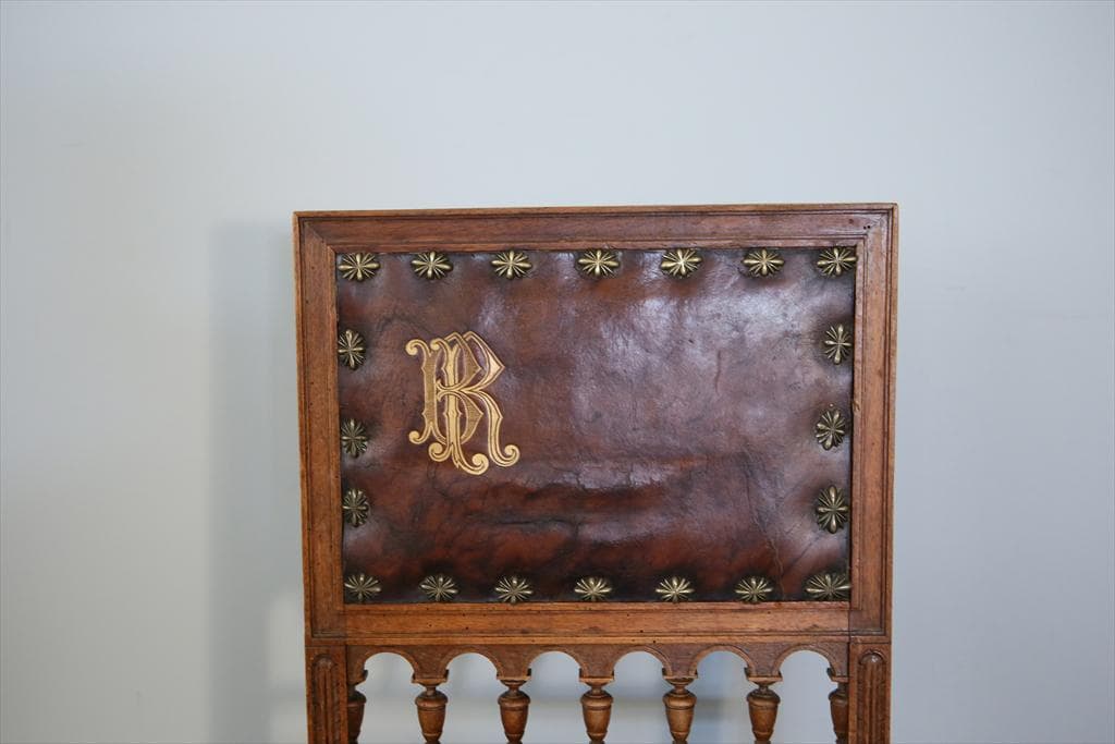 フランスアンティーク木製アンリ2世様式ダイニングチェア/レザー(90-64-1)