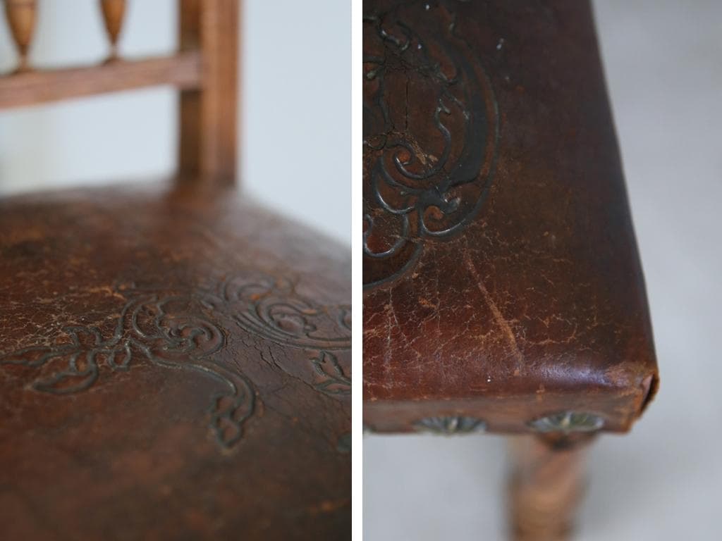 フランスアンティーク木製アンリ2世様式ダイニングチェア/レザー(90-64-1)