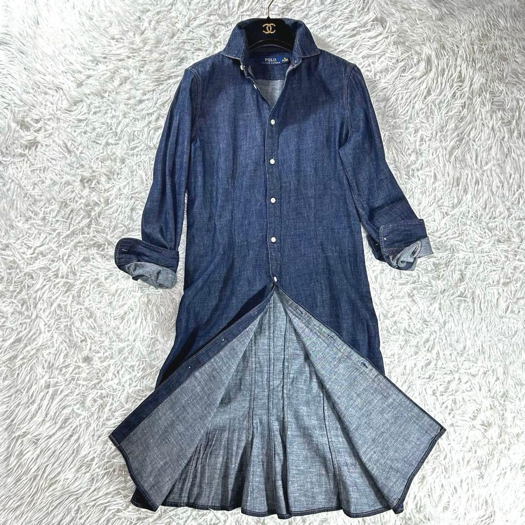 未使用級　ポロラルフローレン　デニム　ロングワンピース　10 大きいサイズ　紺
