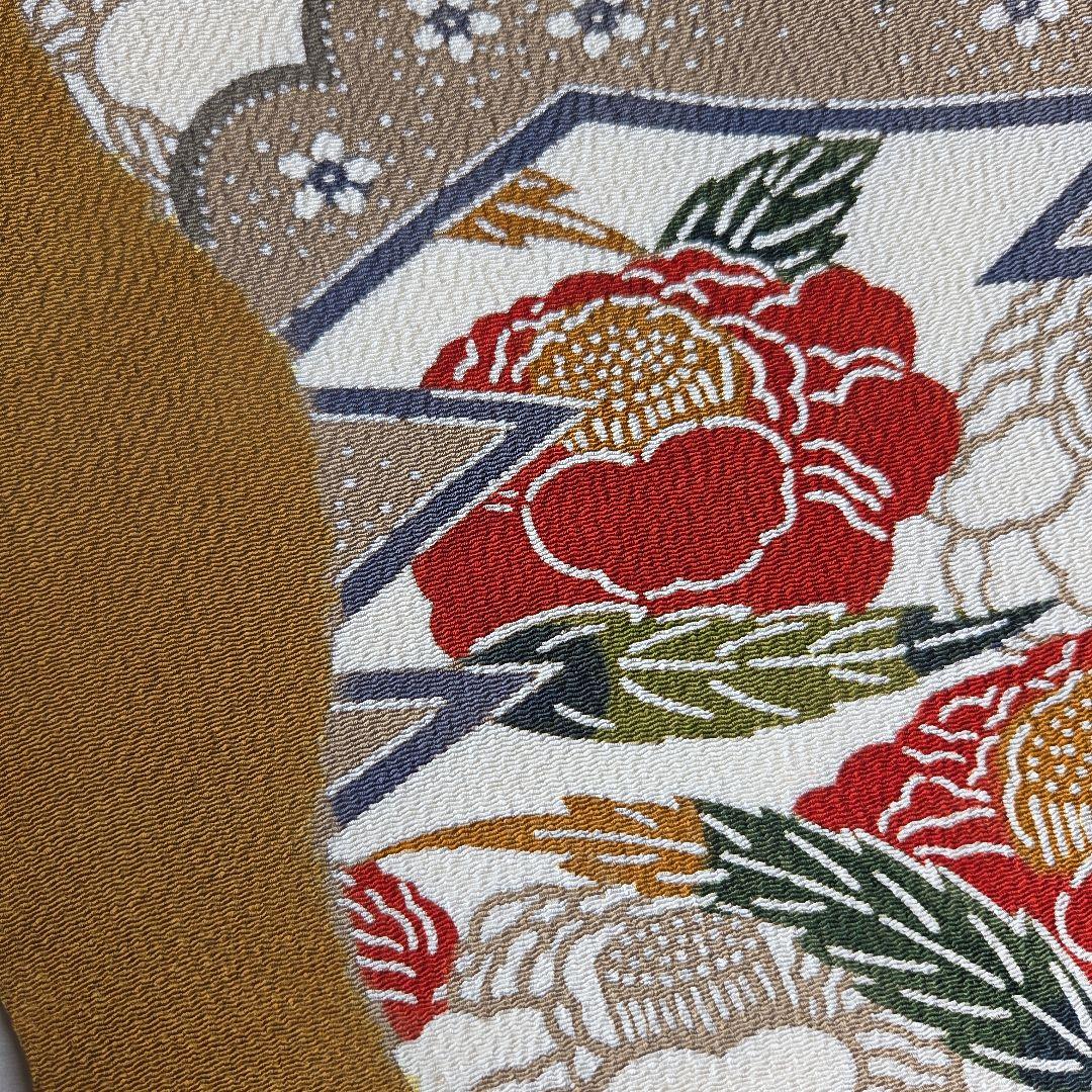 松皮菱と椿柄　栗山吉三郎　和染紅型名古屋帯