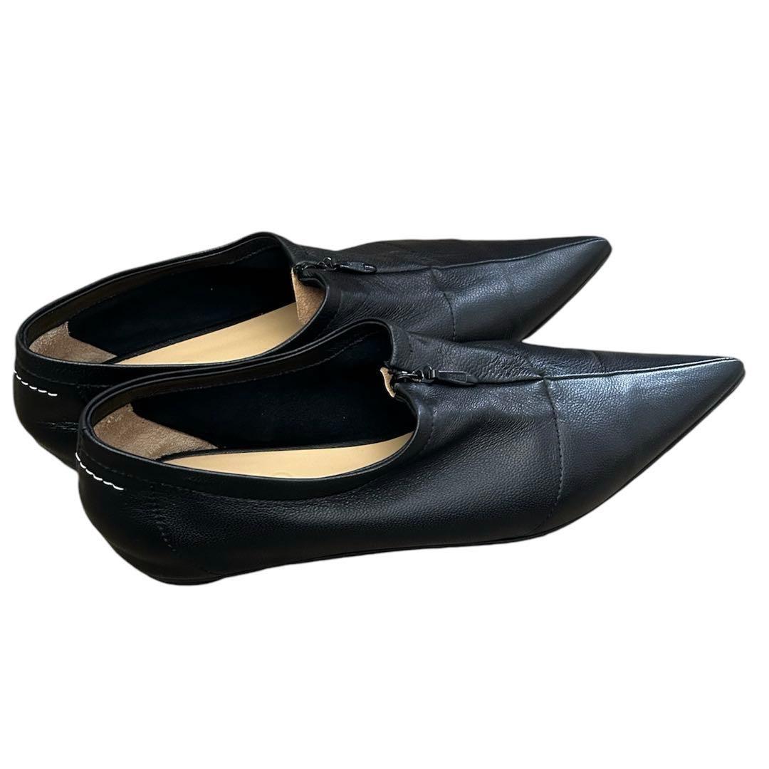 MM6 エムエムシックス　ジップレザーフラット シューズ　ブラック