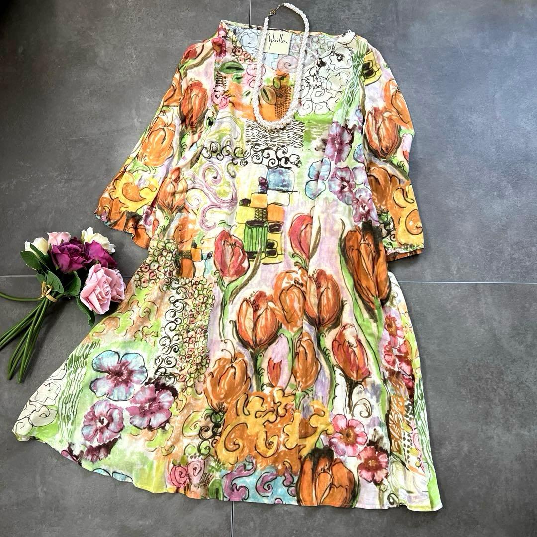 激レア♡Sybilla シビラ絵画総柄　コットン チュニック ワンピース ⑤