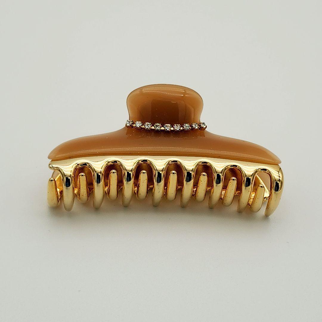 ☆acca☆ ヘアクリップ ラインストーン ピンクベージュ ゴールド.