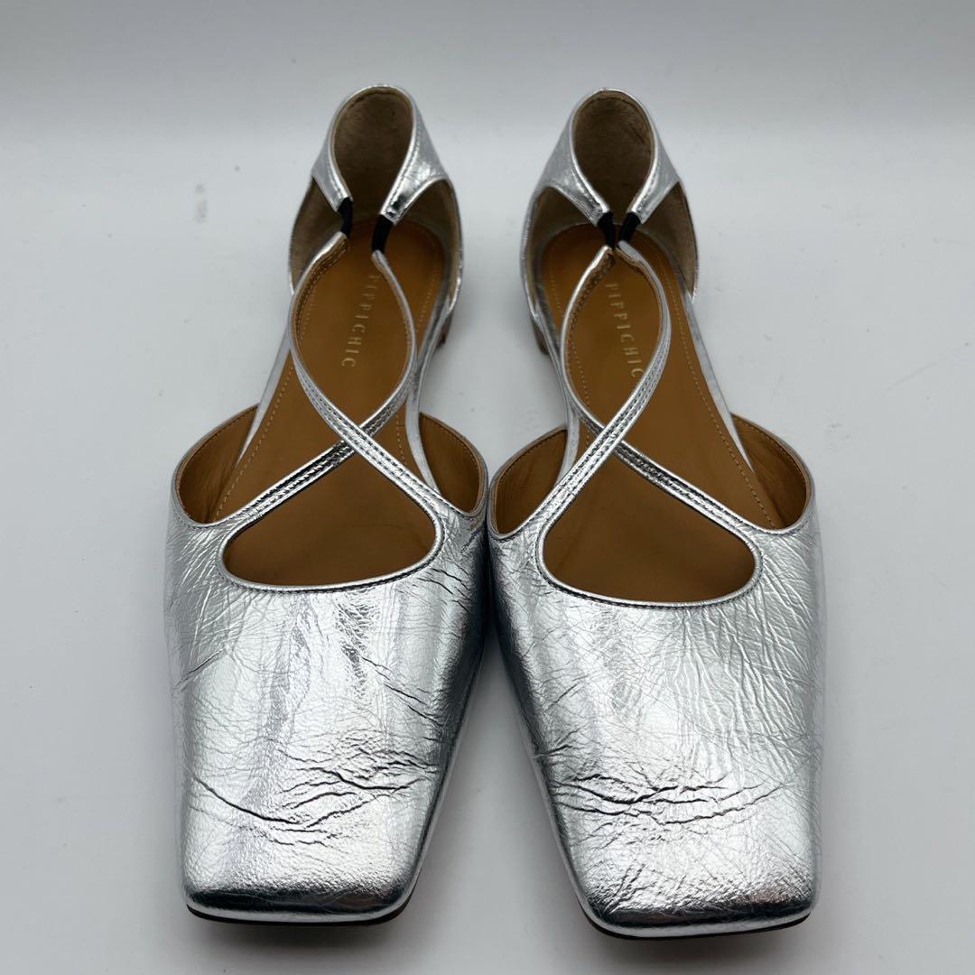 大人気❗️美品✨ピッピシック アンバー スクエアトゥ フラットシルバー 38 25