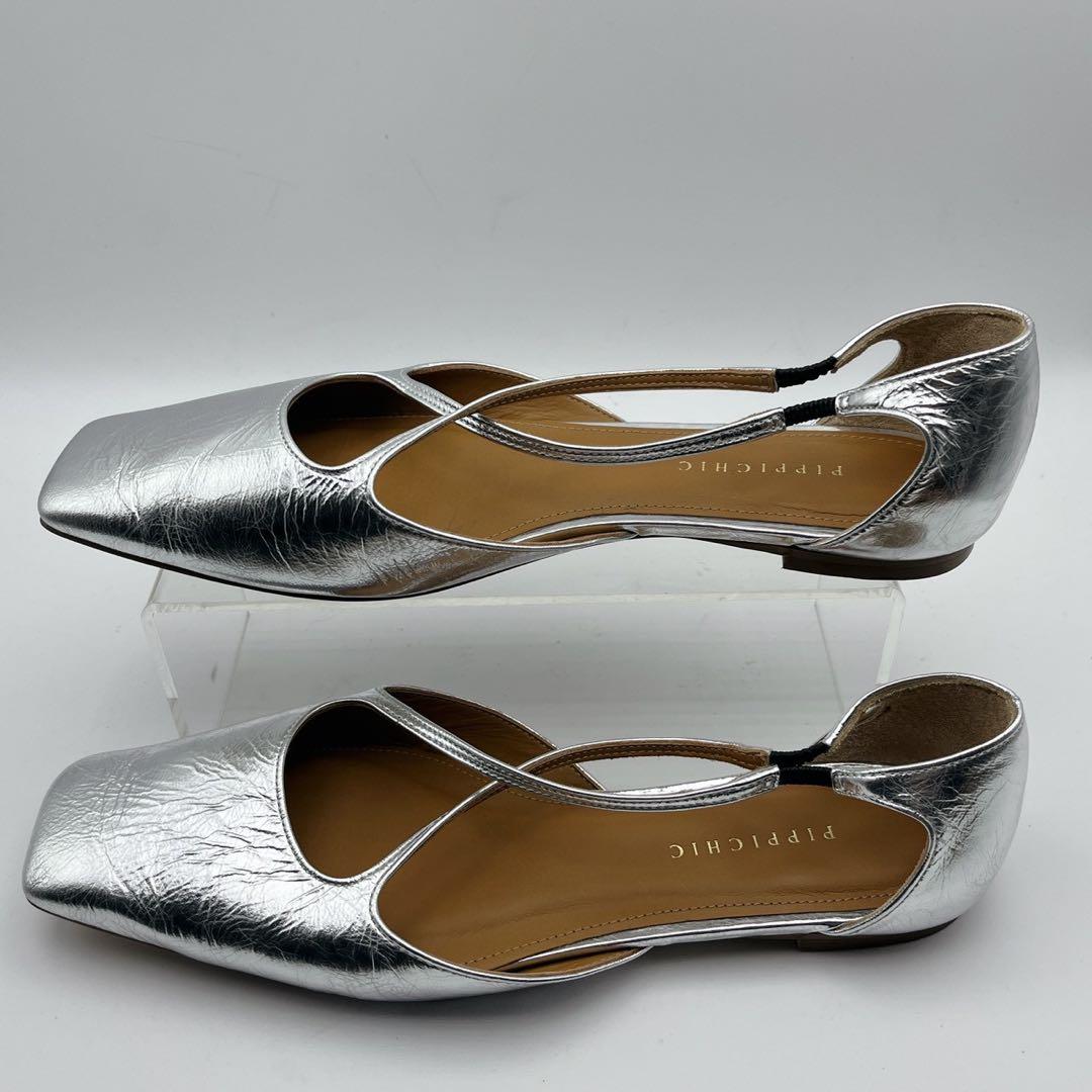 大人気❗️美品✨ピッピシック アンバー スクエアトゥ フラットシルバー 38 25