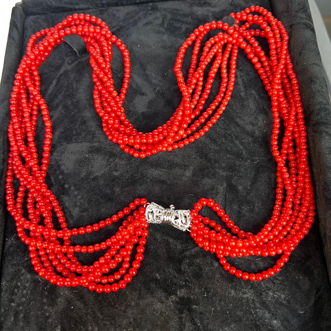 天然赤珊瑚　7連ネックレス　鑑別書付き