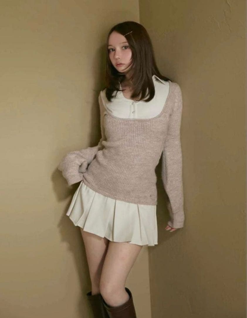 ワンピース andmarry Demi layered mini dress beige