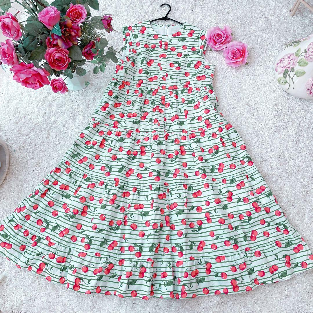 【美品✨】　オブリ obli チェリーワンピース　さくらんぼ　ボーダー