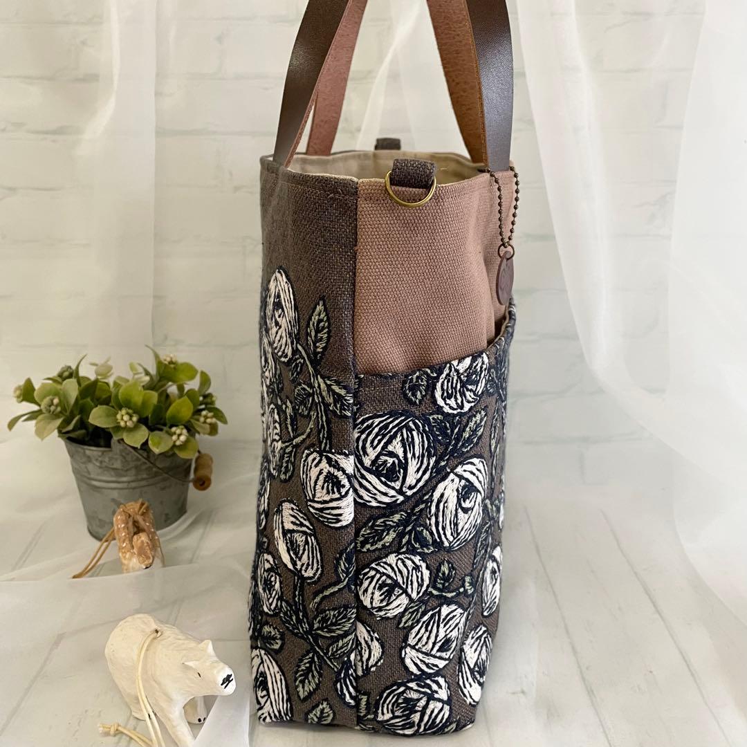 ハンドメイド　ポケットトートバッグ　ミナペルホネン　rosy 451