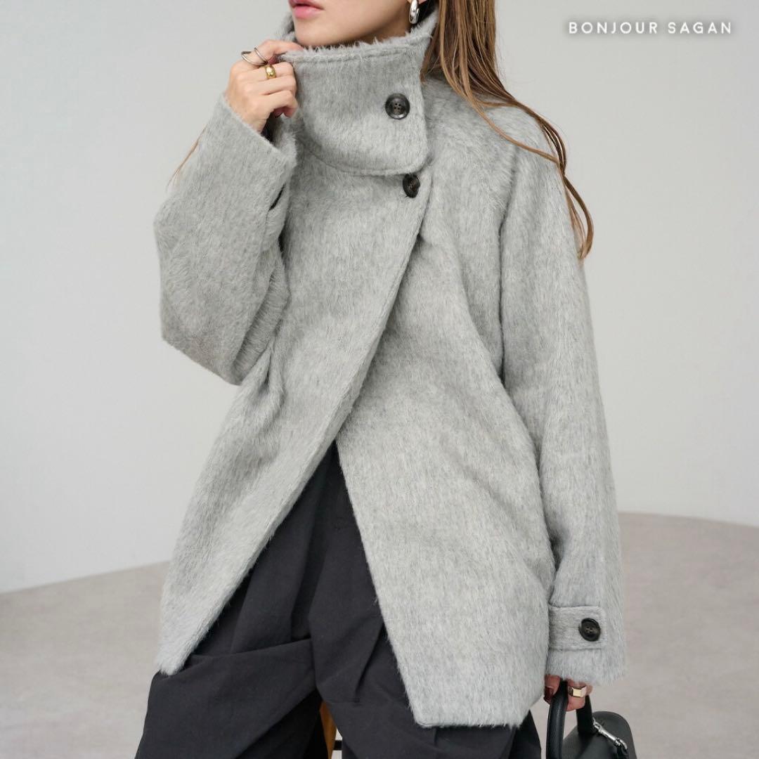 BONJOUR SAGAN グレー スタンドカラーコート