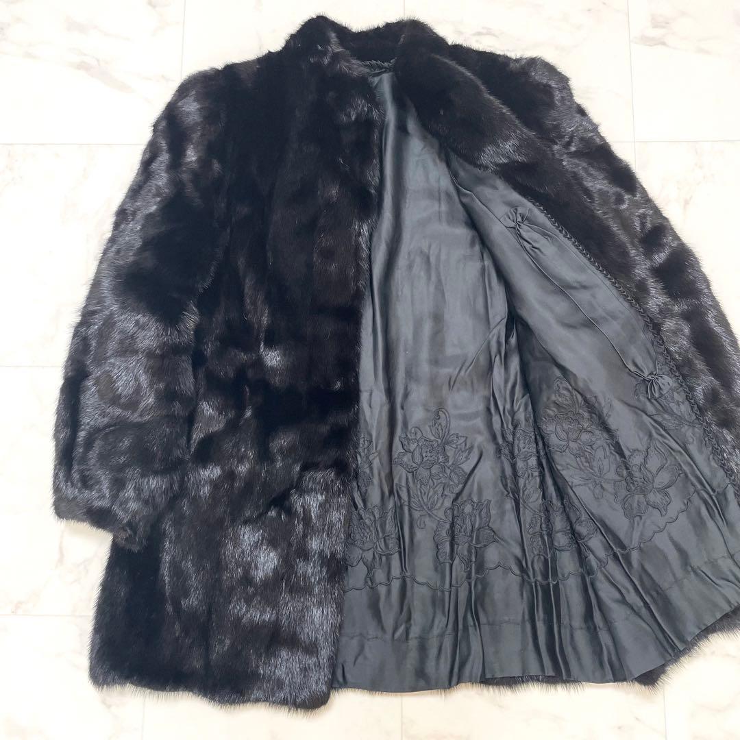 極美品 SAGA サガミンク 銀タグ ファーコート 花柄刺繍 ブラック 13