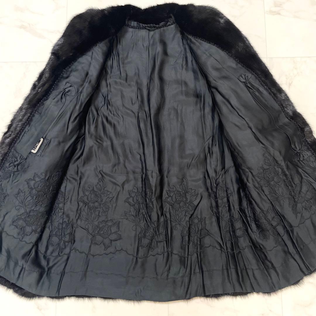 極美品 SAGA サガミンク 銀タグ ファーコート 花柄刺繍 ブラック 13