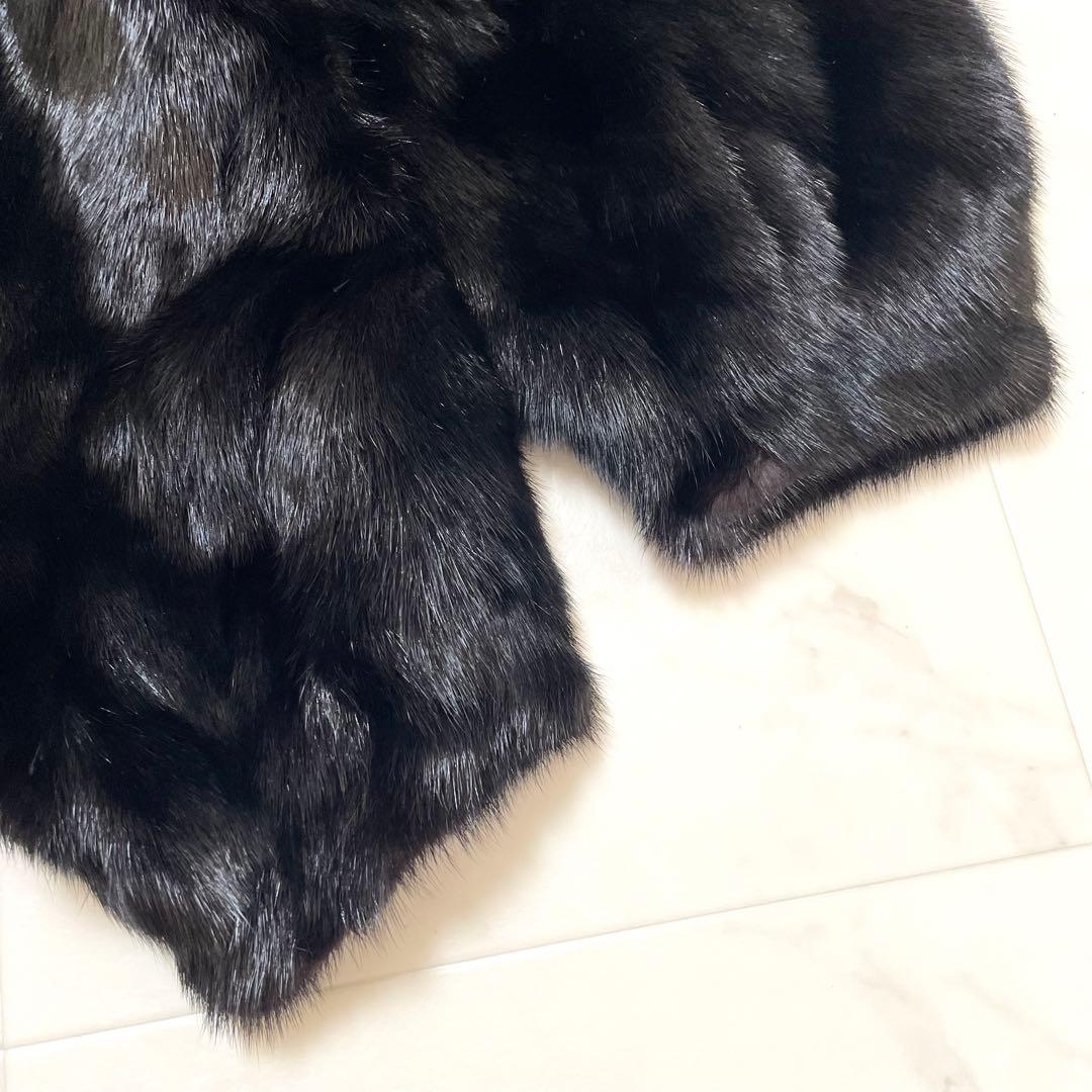 極美品 SAGA サガミンク 銀タグ ファーコート 花柄刺繍 ブラック 13