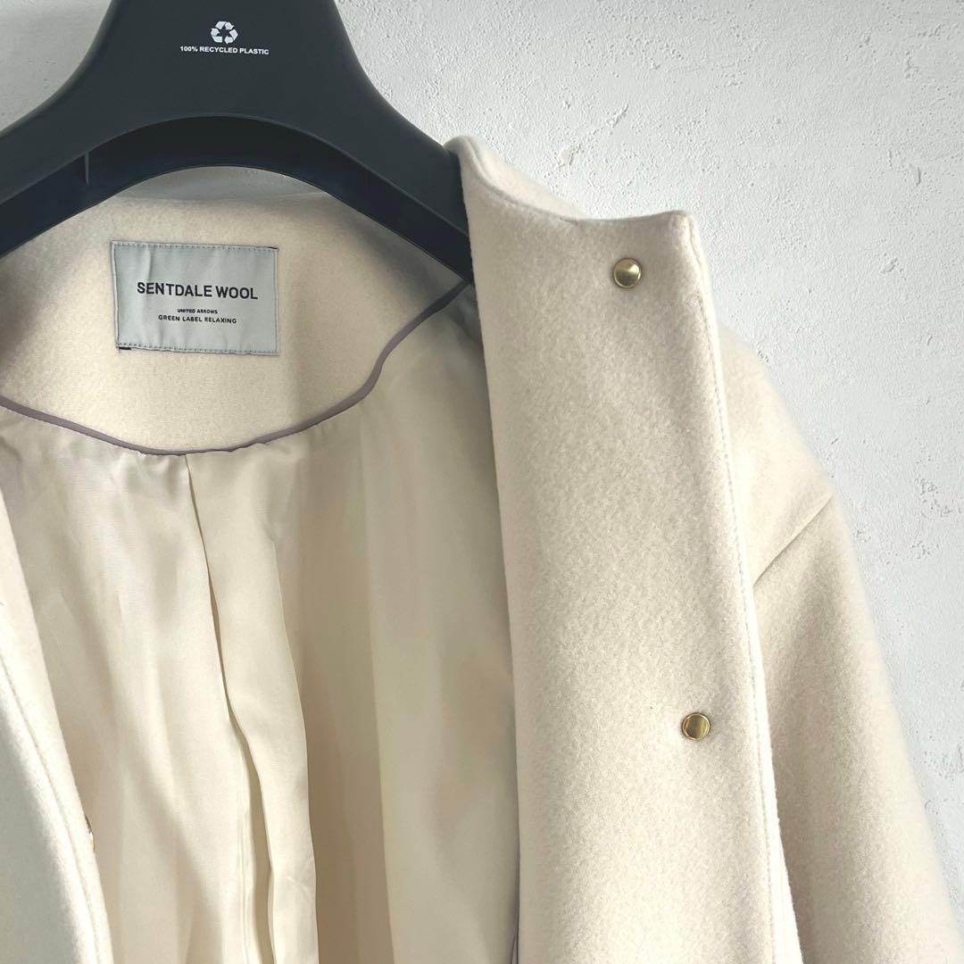 ユナイテッドアローズ　美品　セントデールウール ノーカラー ミドル コート