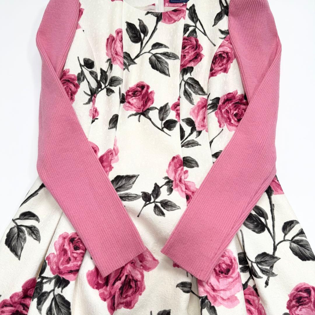 【極美品✨】エムズグレイシー　ワンピース　36 長袖　花柄　2021年　異素材