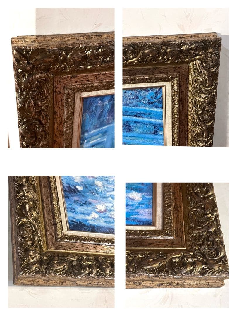 【手描きアクリル画】モネ 睡蓮の池 日本の橋　大型インテリア絵画 額装