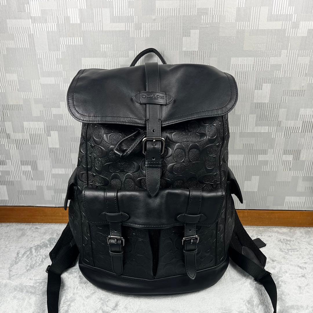 美品 Coach コーチ ハドソン A4収納 リュック エンボス ブラック 黒