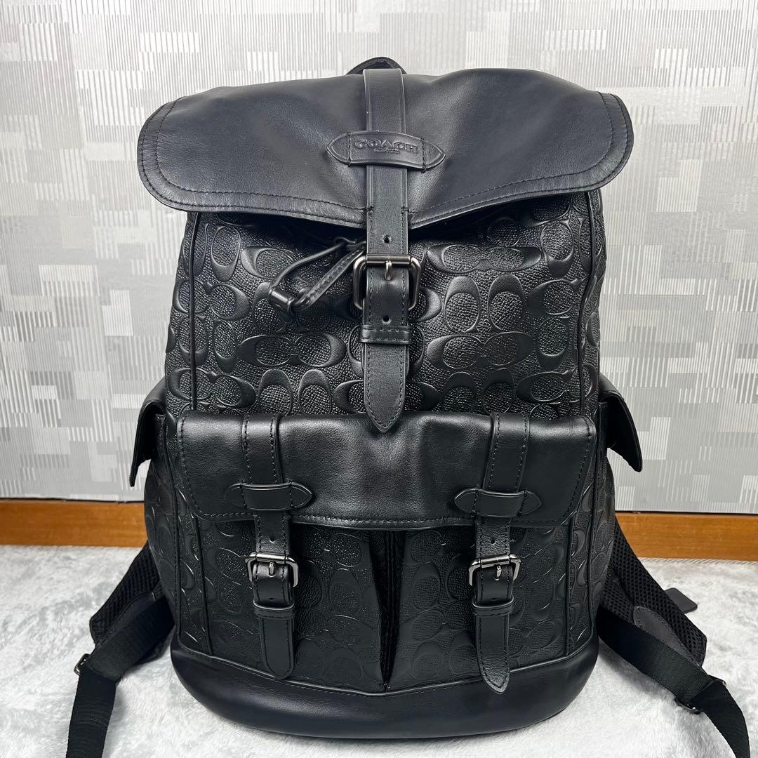 美品 Coach コーチ ハドソン A4収納 リュック エンボス ブラック 黒