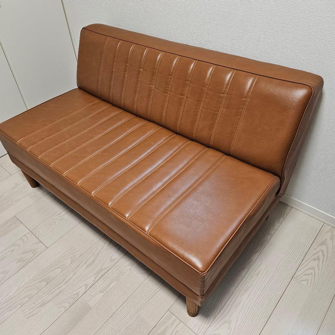 【送料込み】日本製 2人掛け ソファー 合皮 レザー調 ブラウン