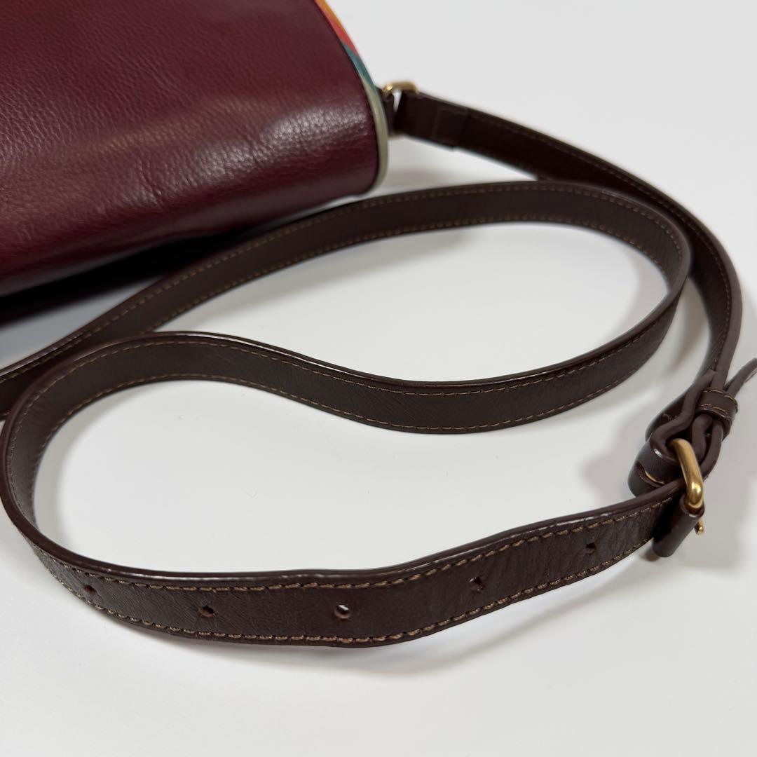 【美品】ポールスミス　ショルダーバッグ　シボ革　マルチストライプ　ボルドー