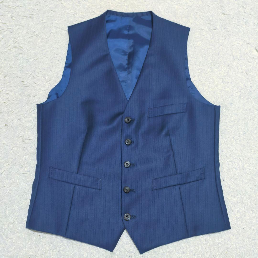 【紳士の装い】タケオキクチ×御幸毛織・スリーピーススーツ・ネイビーストライプ・S