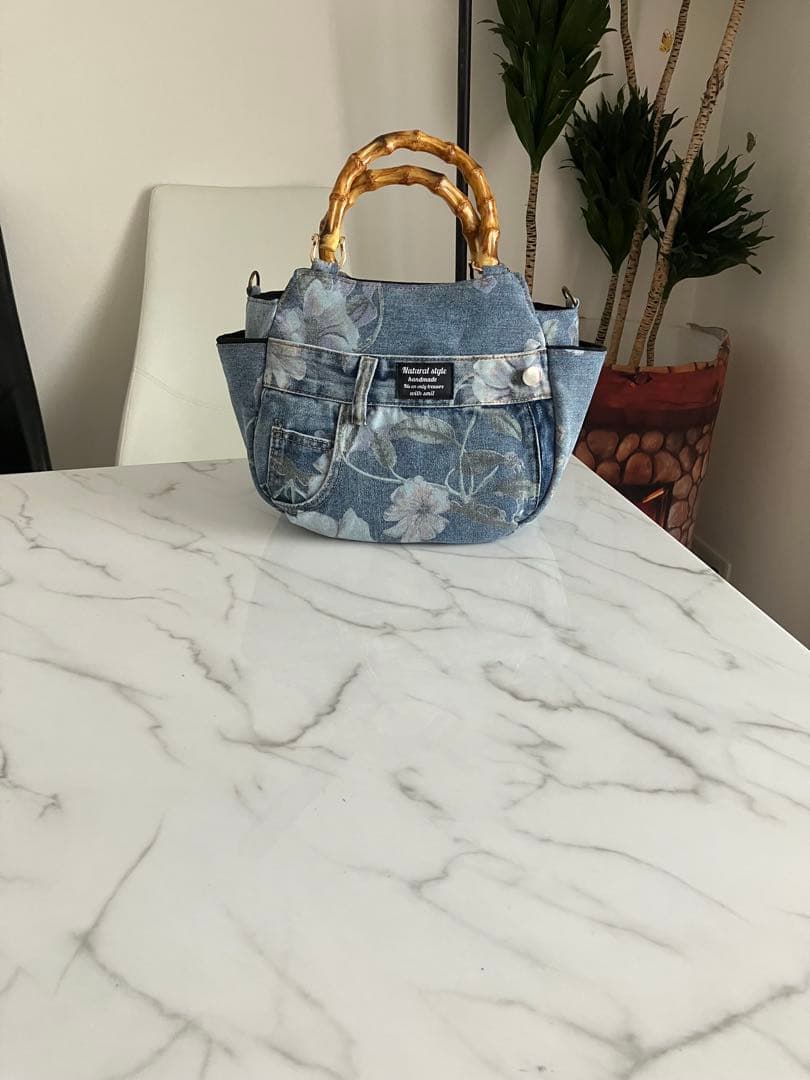 851 ピエロ　花柄デニムリメイクバック　ハンドメイド 3点