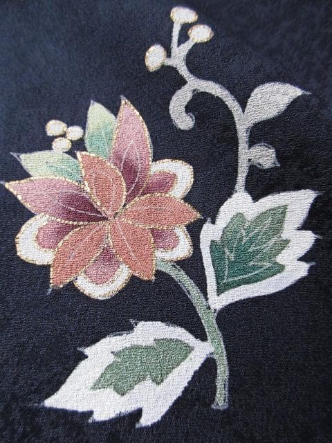 新品同様！アールデコ柄＊手描き＊濃いネイビー＊高級＊訪問着＊１５８ｃｍ＊裄６６