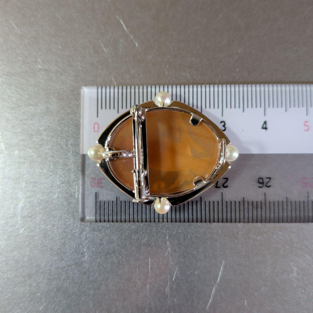 ブローチ　ペンダントトップ　2way　K18　K14　WG　シェルカメオ　真珠