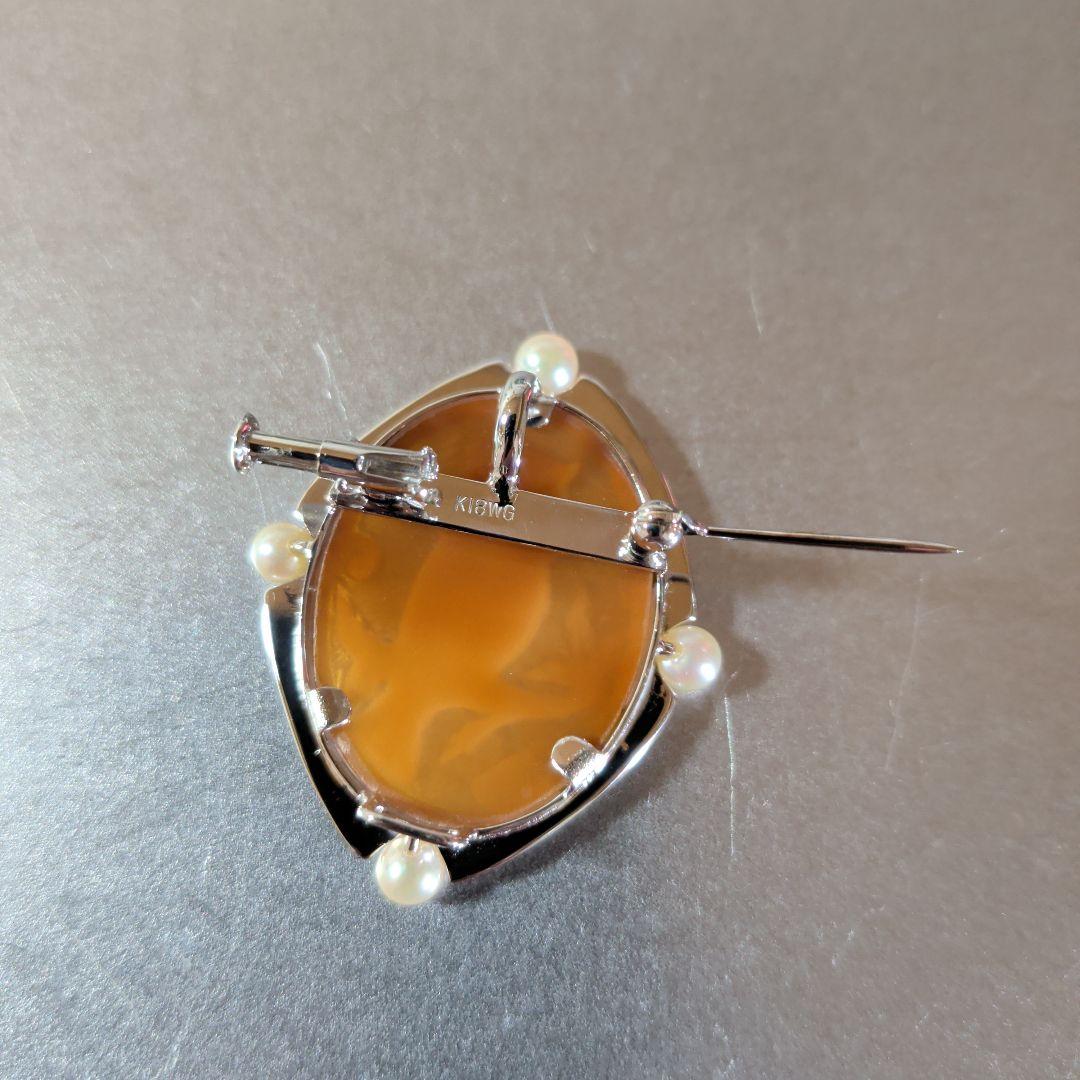 ブローチ　ペンダントトップ　2way　K18　K14　WG　シェルカメオ　真珠