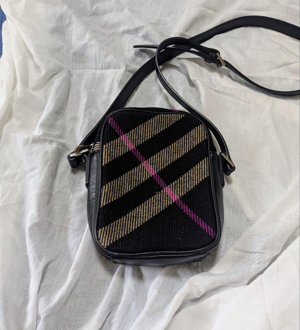 】バーバリー ノバチェック ショルダーバッグ レザーとウール