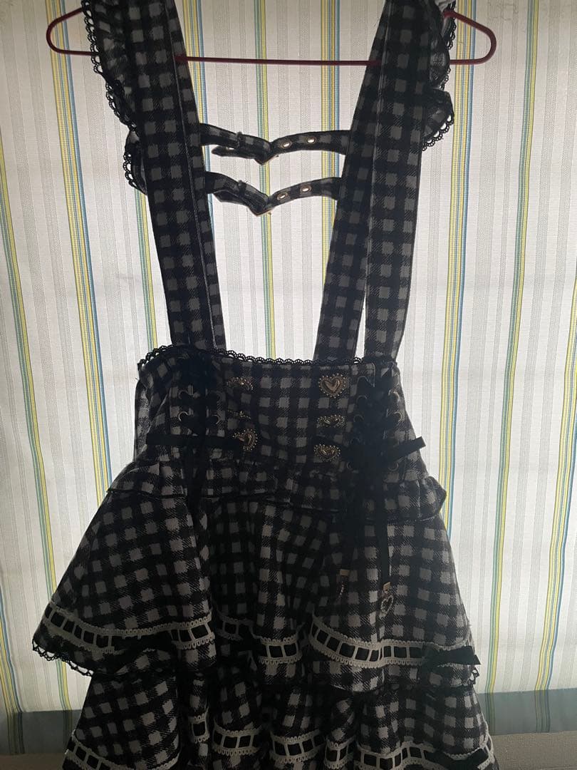 リズリサ はしごリボンギンガムティアードスカパン ブラック