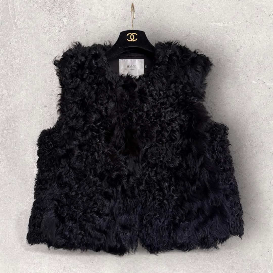 near.nippon ♡ 黒 ラムファー ジレ ベスト リアルファー 羊