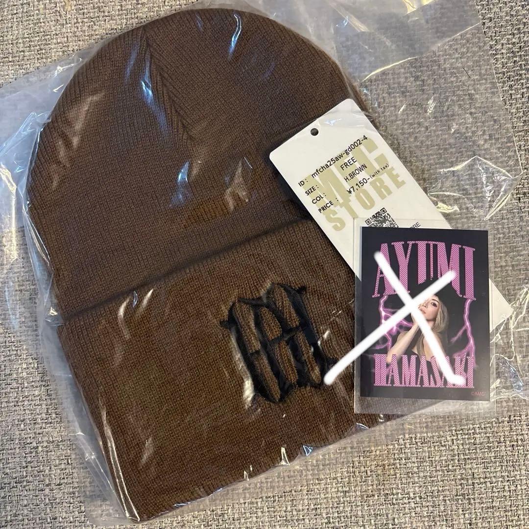 浜崎あゆみ　MFC ビーニー　ニット帽　ブラウン　ステッカー付き