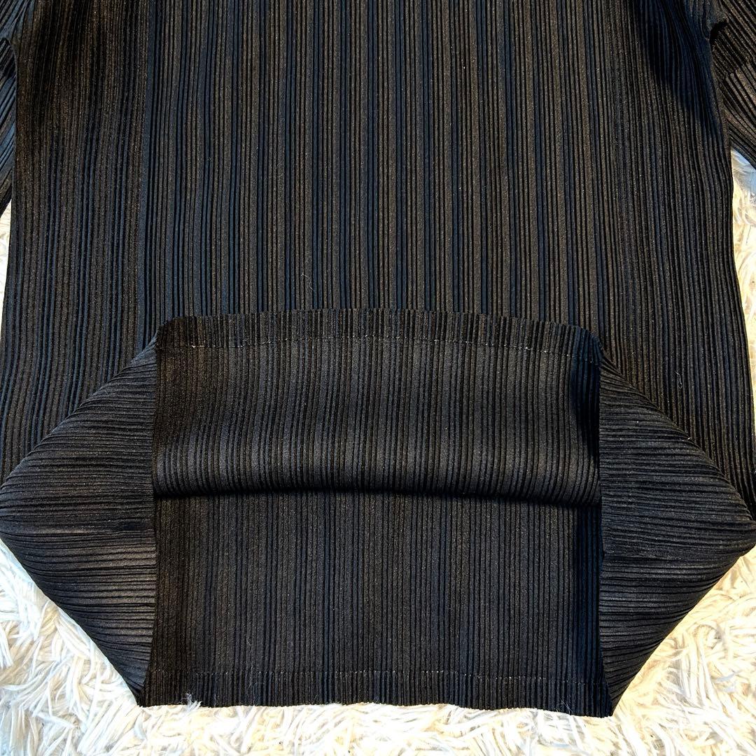 プリーツプリーズ 長袖カットソー ハイネック イッセイミヤケ ブラック