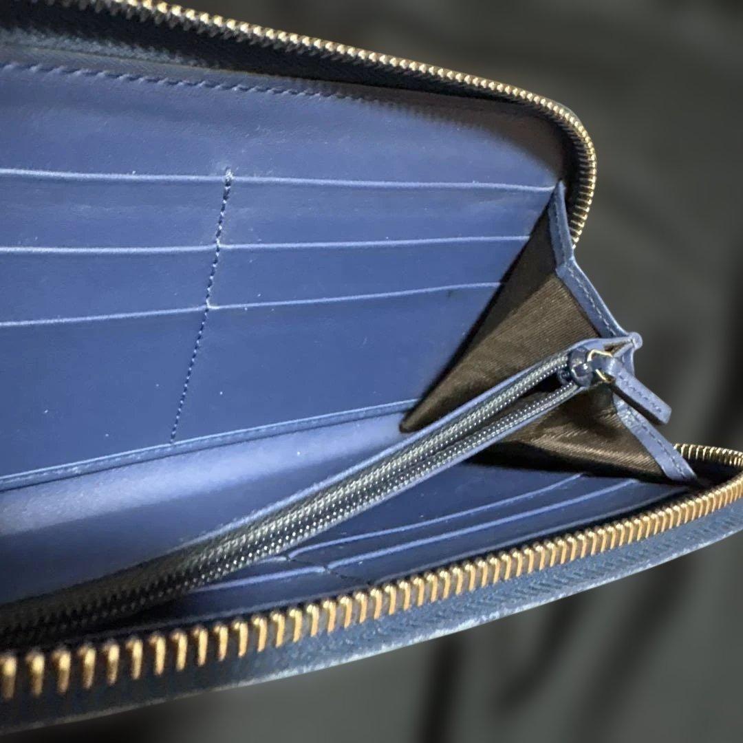 グッチ GGロゴ マイクロシマ 長財布 財布 ラウンドファスナー ブルー 青系