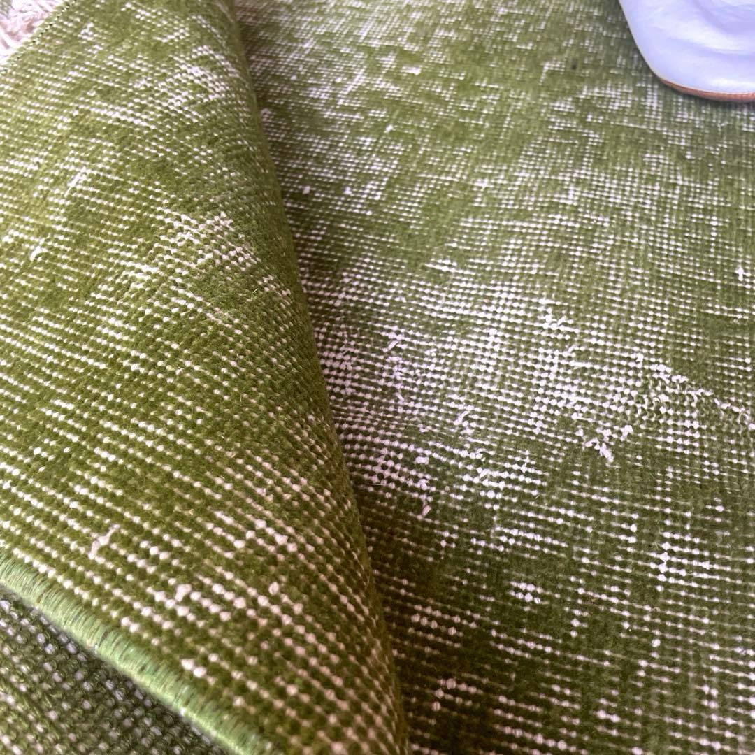 86×209抹茶グリーン　ワンカラーオーバーダイ　匂いありトルコヴィンテージラグ