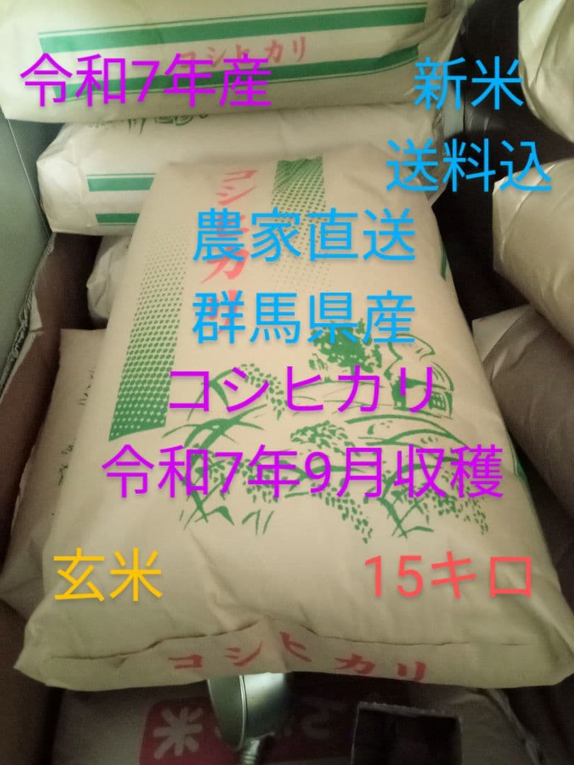R7年産 新米 群馬県産 コシヒカリ 15キロ 玄米 送料込 15kg ②